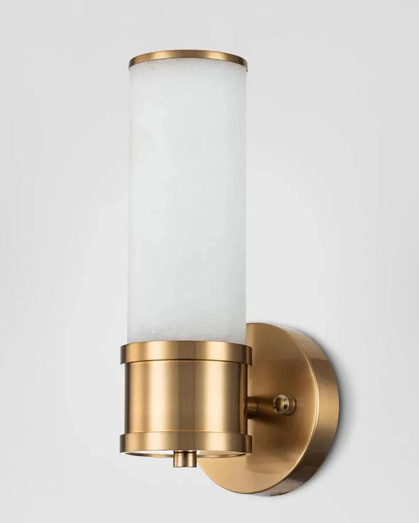 Alabaster and Brass Cylindrical Wall Light