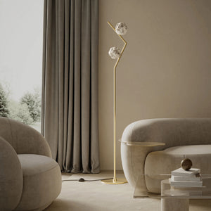Refined Textured Glass Floor Lamp natural brass in a modern living room