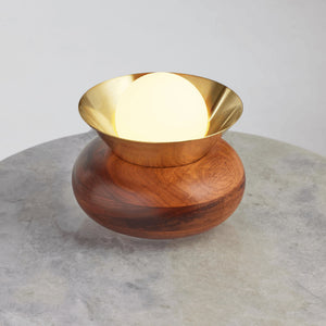 Handmade Conical Hardwood Table Lamp tasmanian blackwood slate patina top side view