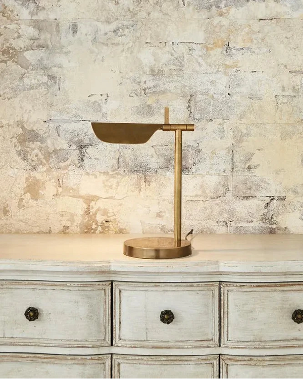 Mid-Century Modern Brass Geometric Table Lamp