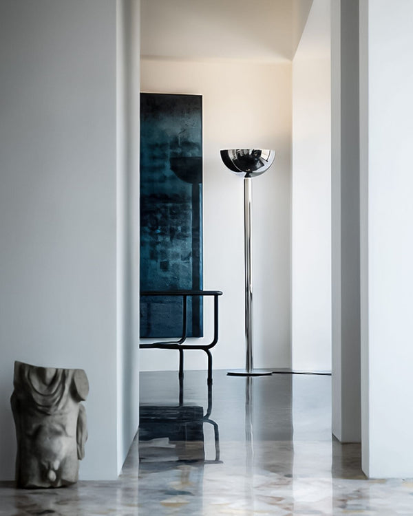Mid-Century Modern Upside Down Metal Dome Floor Lamp | AM2Z Chrome
