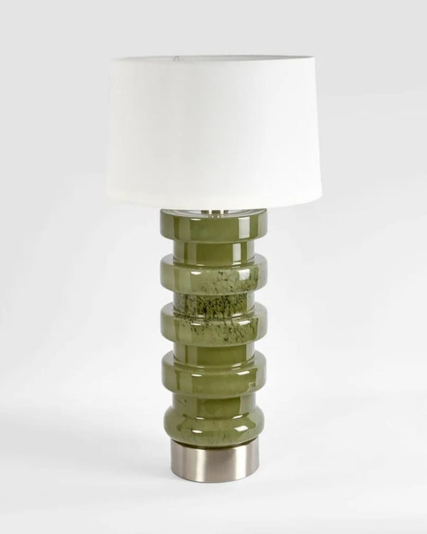 Ribbed Green Glass Table Lamp