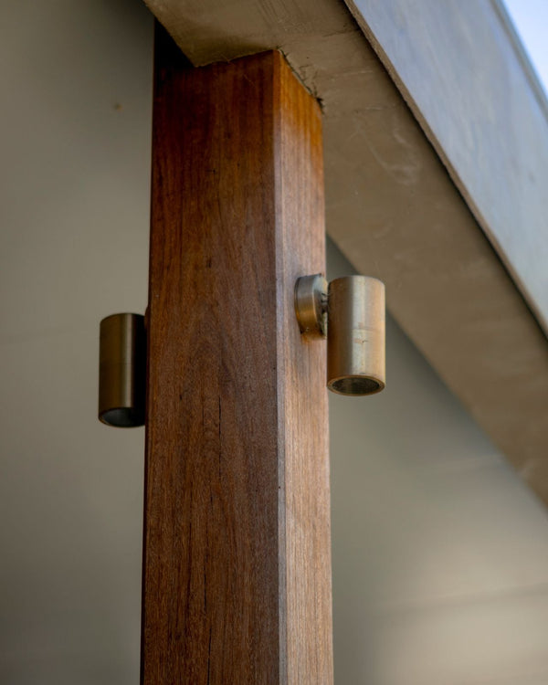 Fixed Down Pillar Wall Light | Aged Brass