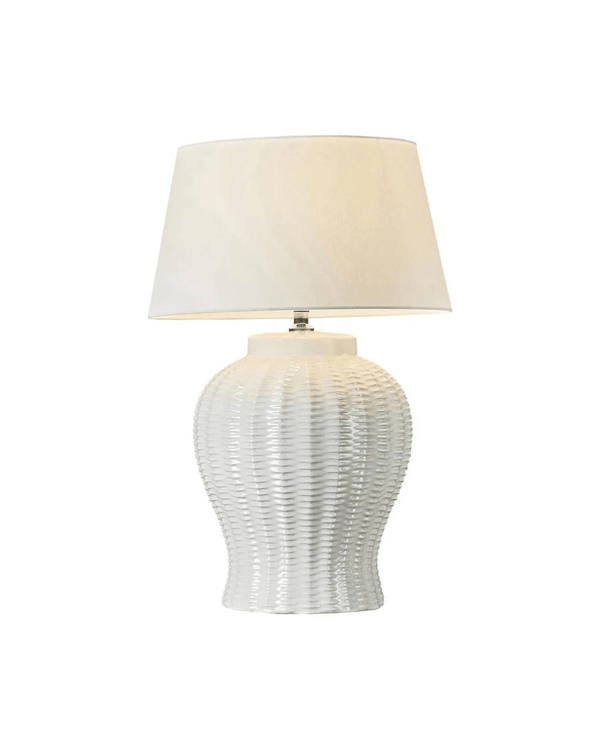 Ivory Ceramic and Linen Table Lamp