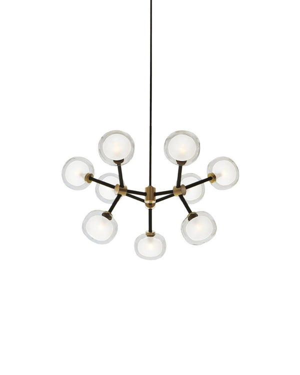 9 Light / Matte Black / Brushed Brass / Clear Glass