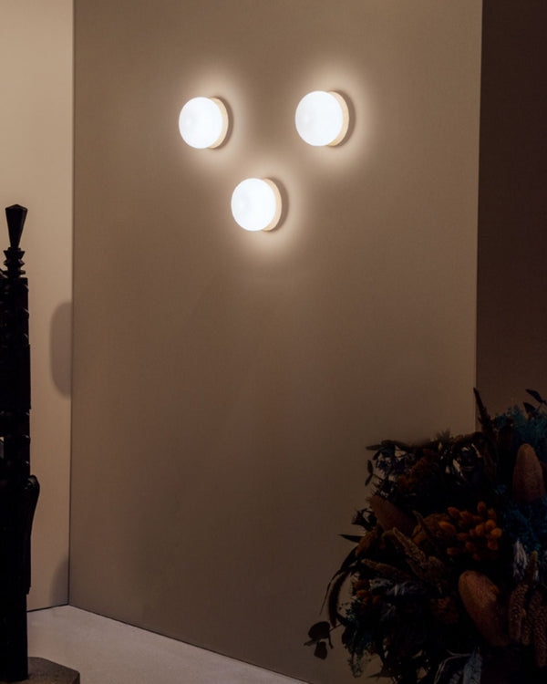 Round Glass and Wood Ceiling or Wall Light