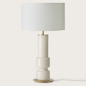 contemporary glass table lamp taupe coloured and matt brass