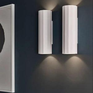 White Geometric Plaster Wall Light in Large | Lighting Collective