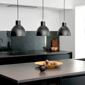 matte black danish linear pendant light in a kitchen