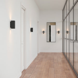 minimalist modern led wall light black finish in a corridor