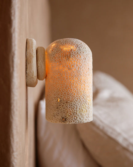 Fossil Coral Dome Wall Light In a bedroom Gold Coast project