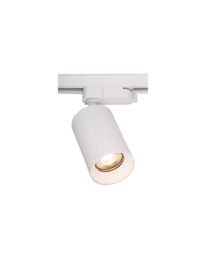 White track light fixture illuminated on a white background