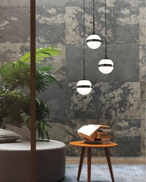 White Striped Glass Pendant Light