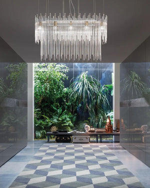 Italian Glass Rod Oval Chandelier