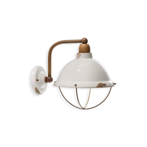 Vintage White and Rust Metal Dome Wall Light