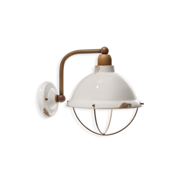 Vintage White and Rust Metal Dome Wall Light