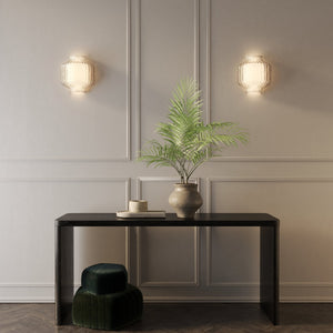 Double-Glass Modern Asian Wall Lights over a console table