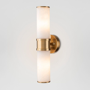 Alabaster and Brass Up & Down Wall Light turned on