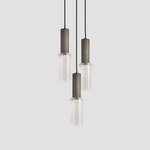 Reeded Glass and Brass Chandelier Pendant | Large