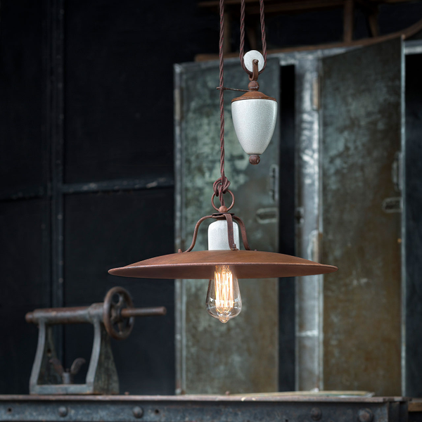 White and Rust Metal Pendant Light | Rise & Fall