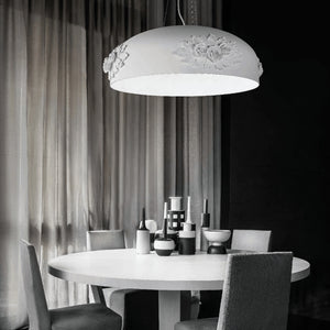 White Aluminium Decorated Dome Pendant Light over a dining table