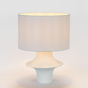 Contemporary White Resin Table Lamp turned on