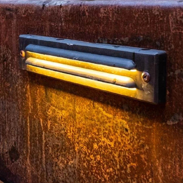 Sleek Rectangular Brass Grooved Step Light