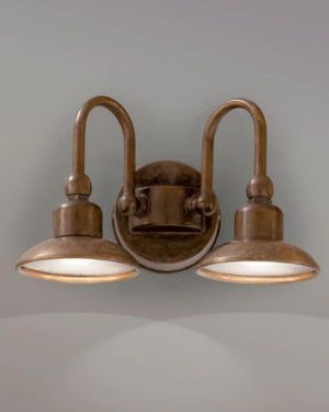 Aged Brass Curved Arm Double Wall Light