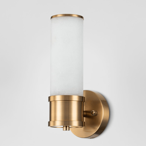 Alabaster and Brass Cylindrical Wall Light | Lighting Collective | turned off