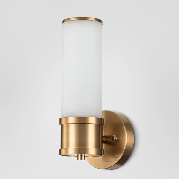 Alabaster and Brass Cylindrical Wall Light