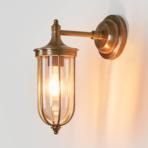Outdoor Caged Lantern Wall Light Brass light on side view