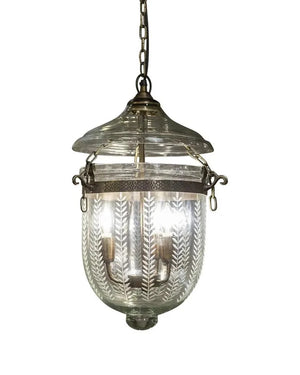 Bell Jar Lantern | Brass & Leaf Cut Glass | Small