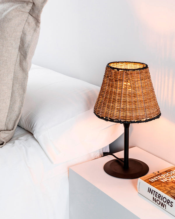 Black and Natural Rattan Table Lamp
