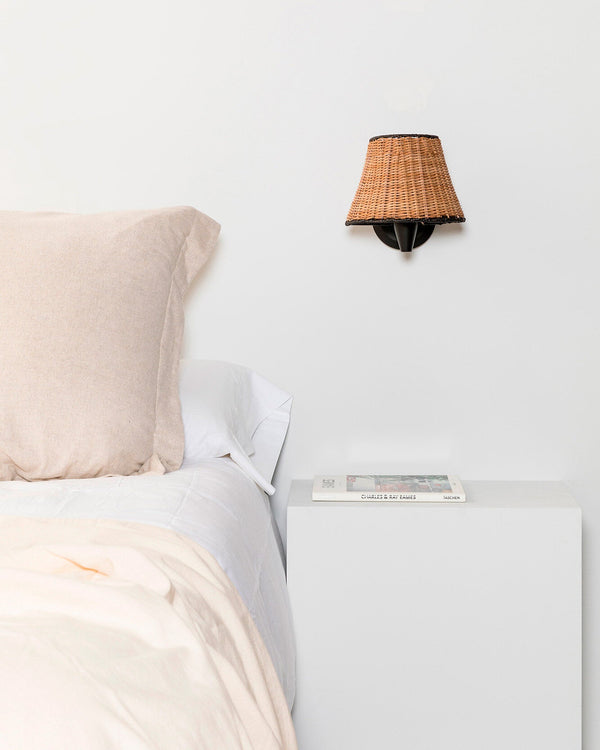 Black and Natural Rattan Wall Light