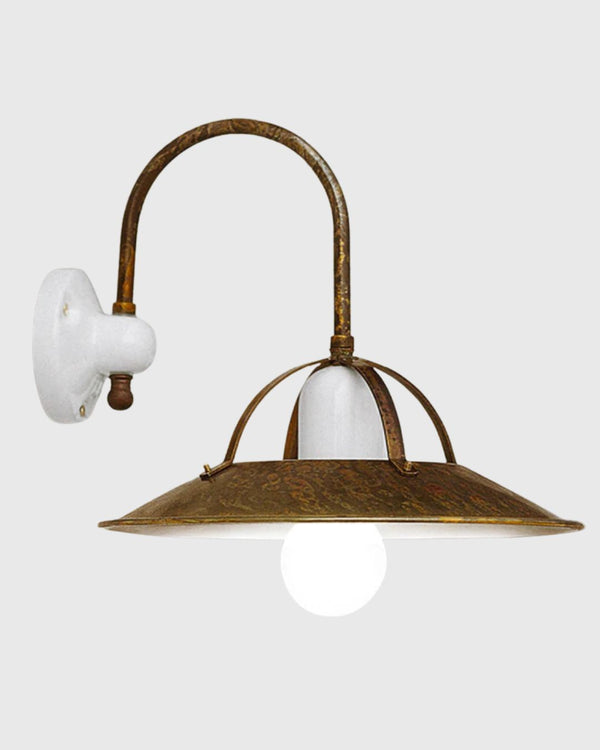 Brass and White Glazed Ceramic Wall Light