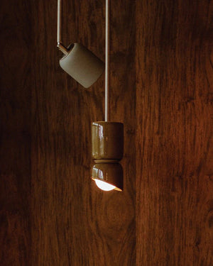 Pendant light fixture hanging on a wooden wall