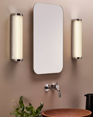 Contemporary Vanity Lights installed in a bathroom over a vanity