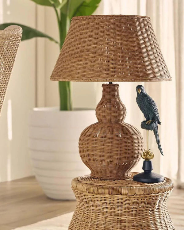 Curved Natural Rattan Table Lamp