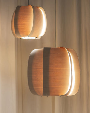 Curved Japandi Wood Pendant in two sizes in Ash finish