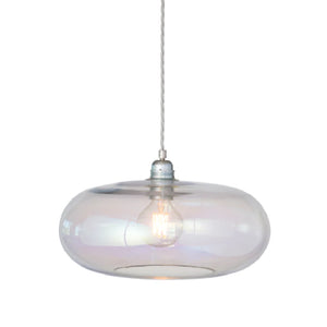 Glass pendant light with a white background