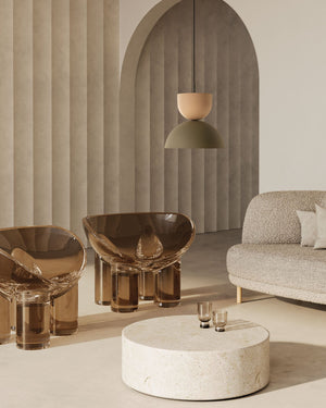 Double Dome Pastel Steel Pendant in a warm living area