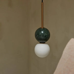 Double Orb Marble Suspended Pendant