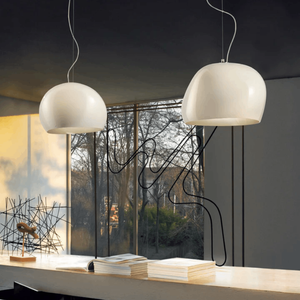 Elegant Blown Glass Domed Pendant | Lighting Collective | white finish in a living room