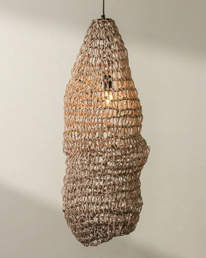 Elongated Handwoven Paper Rope Column Pendant