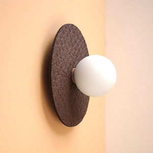 Leather Disc Wall Sconce | Dark Brown Emboss | Lighting Collective