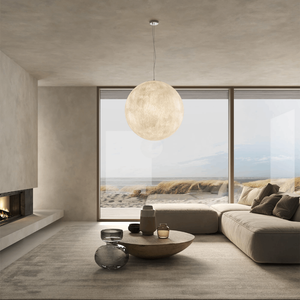 Fibreglass Moon Pendant | Lighting Collective | large in a coastal living room