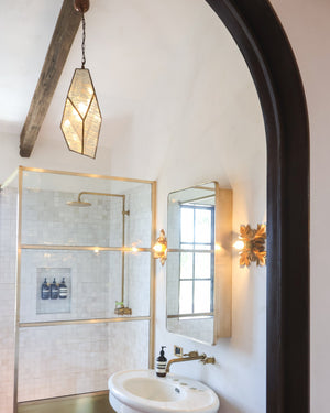 Geometric Marble Glass Pendant Light In a Farmhouse style bathroom
