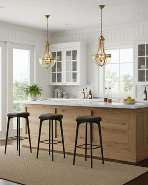 Grand Hamptons Drop Chandelier two brass above a kitchen island modern kitchen