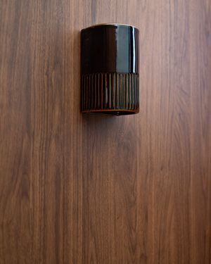 Handmade Ceramic Gloss Wall Light | Day Short Burnt Toast Light Off