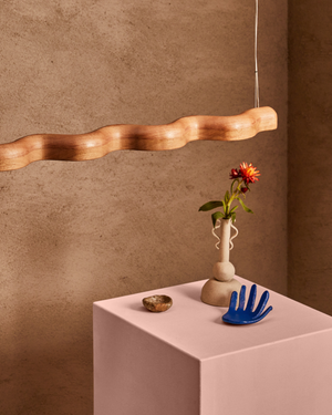 Handmade Timber Linear Pendant Wiggle Living Area